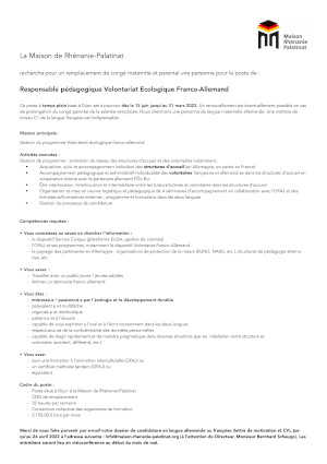 Offre de poste : Responsable pédagogique Volontariat Écologique Franco-Allemand