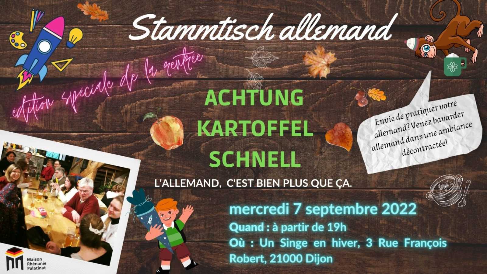 Mercredi 7 septembre 2022 à 19h : Stammtisch Allemand (édition spéciale rentrée 2022)