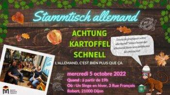 Mercredi 5 octobre 2022 à 19h : Stammtisch Allemand #2