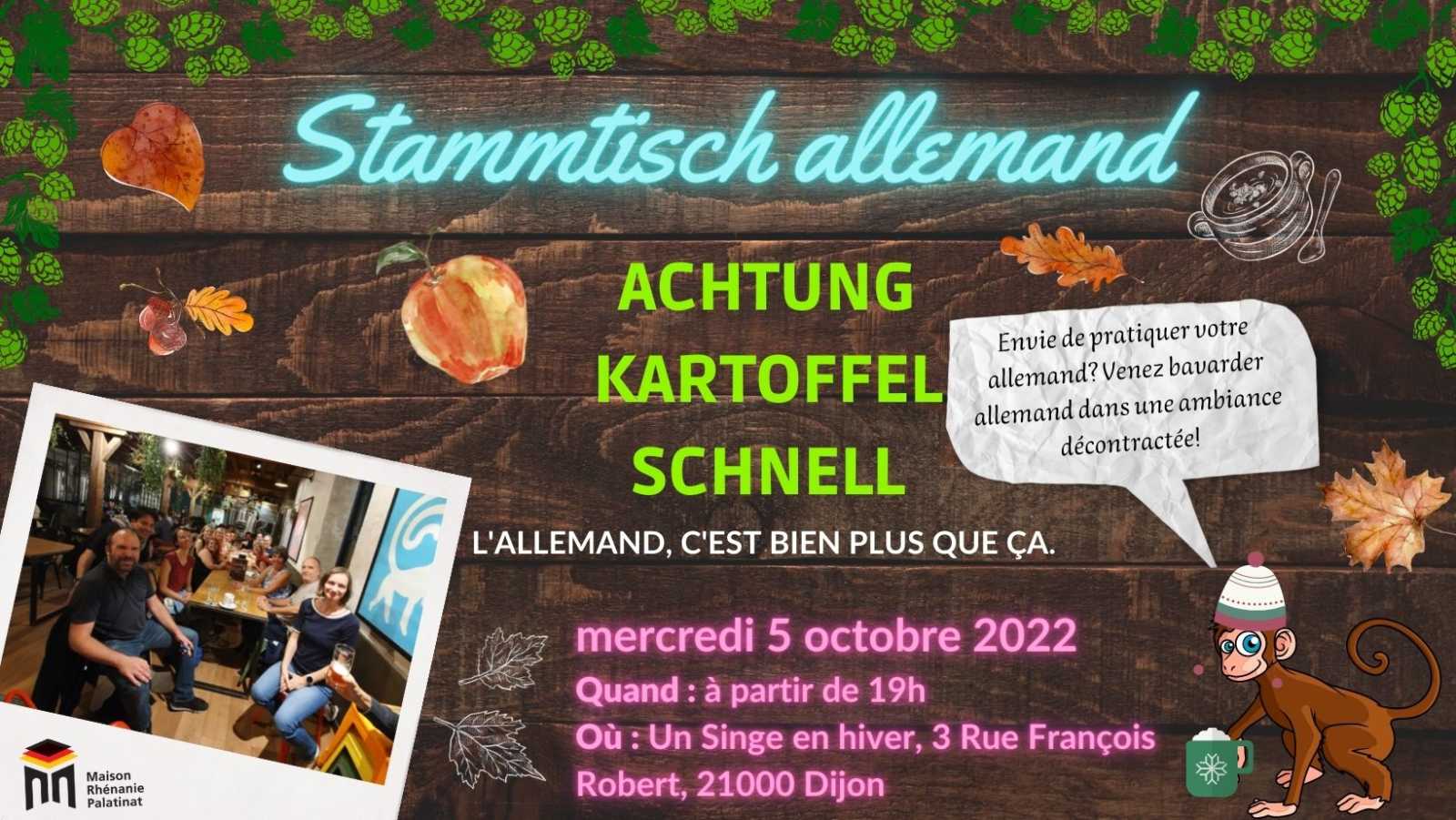 Mercredi 5 octobre 2022 à 19h : Stammtisch Allemand #2